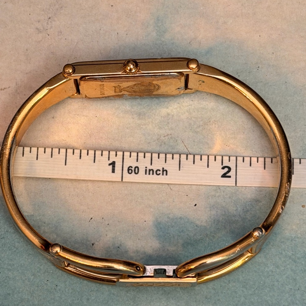 Gucci Gold-Tone Rectangular Watch with Brown Leat… - image 9